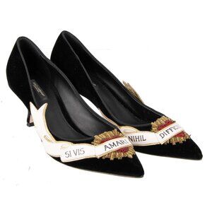 Dolce & Gabbana - Velvet Sacred Heart Embroidered Mid Heel Pumps LORI Black EUR